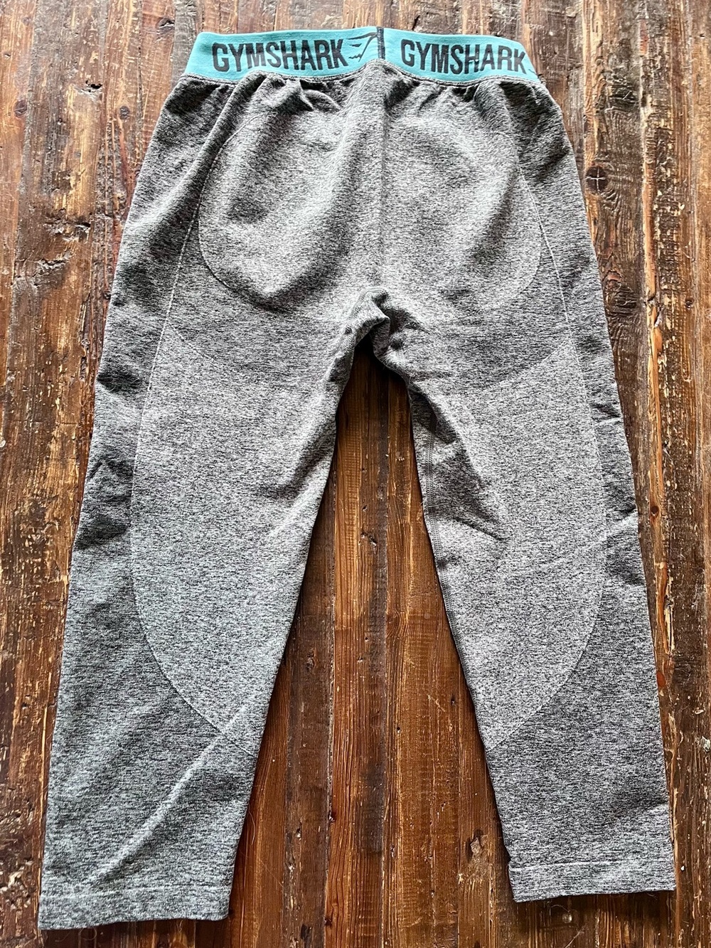 Gymshark Women’s Gray Leggings with Teal Branded Waistband Sz L